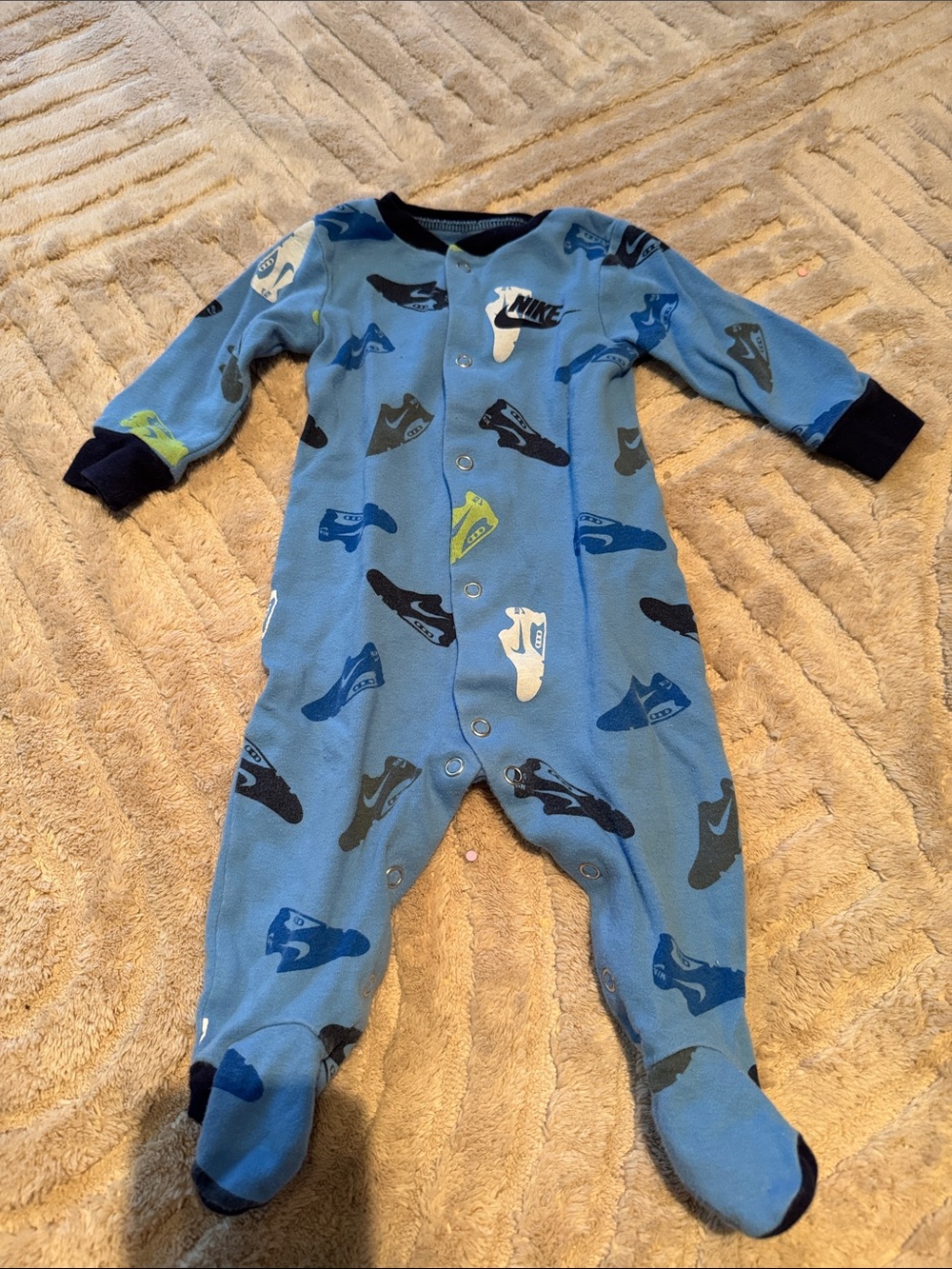 Nike Blue Baby Footed One-Piece with Sneaker Print